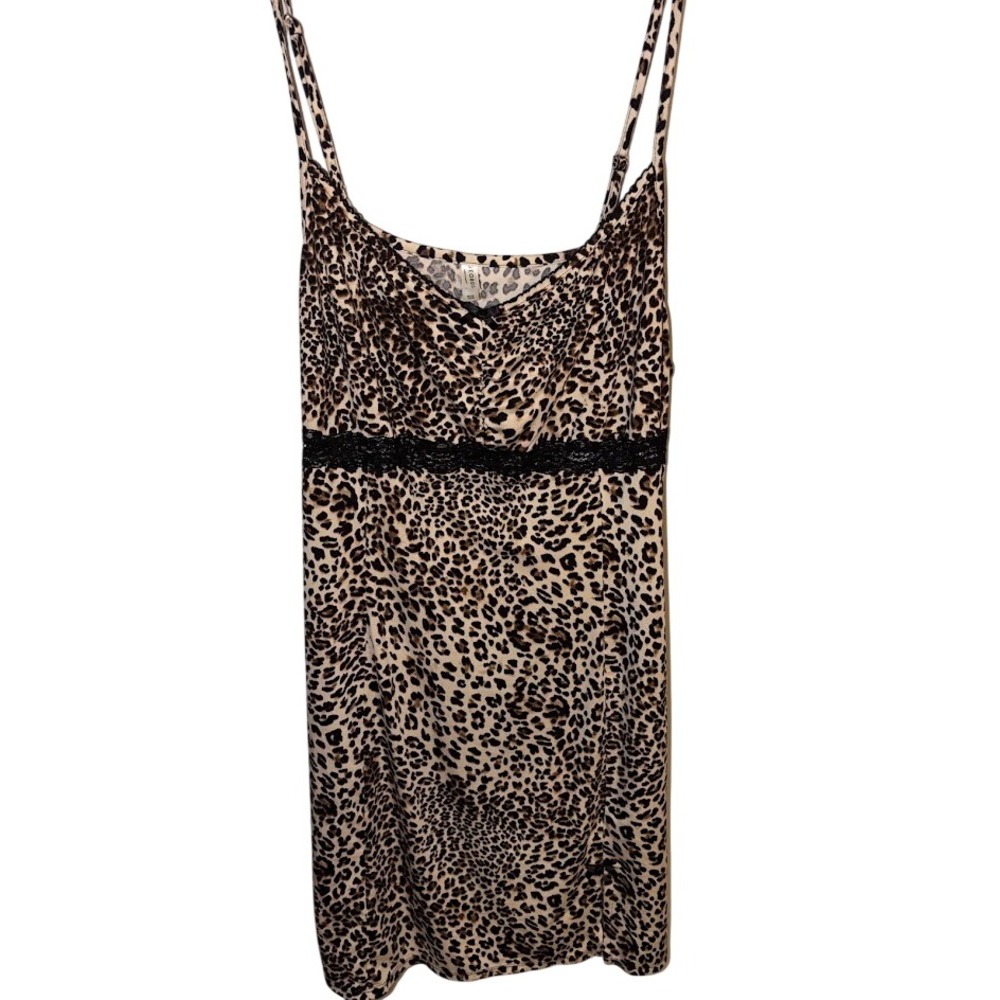 George Womens Leopard Print Empire Waist Mini Dress Lace Trim XL 16-18
